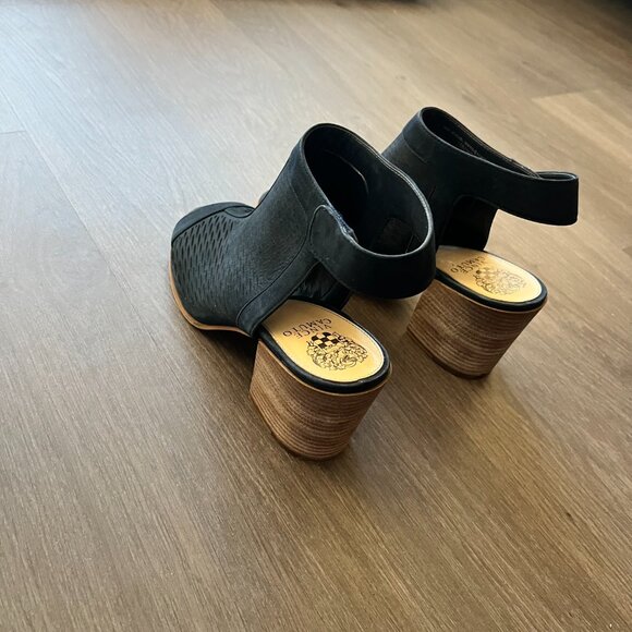 Vince Camuto Navy Suede Open-Toed Sandal with Chunky Heel and Velcro Strap - Picture 6 of 9